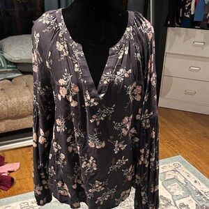 Hinge Dark Floral Blouse with Pink Accents